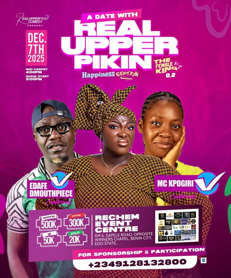 Event flyer featuring Edafe Dmouthpiece at A Date with Real Upper Pikin