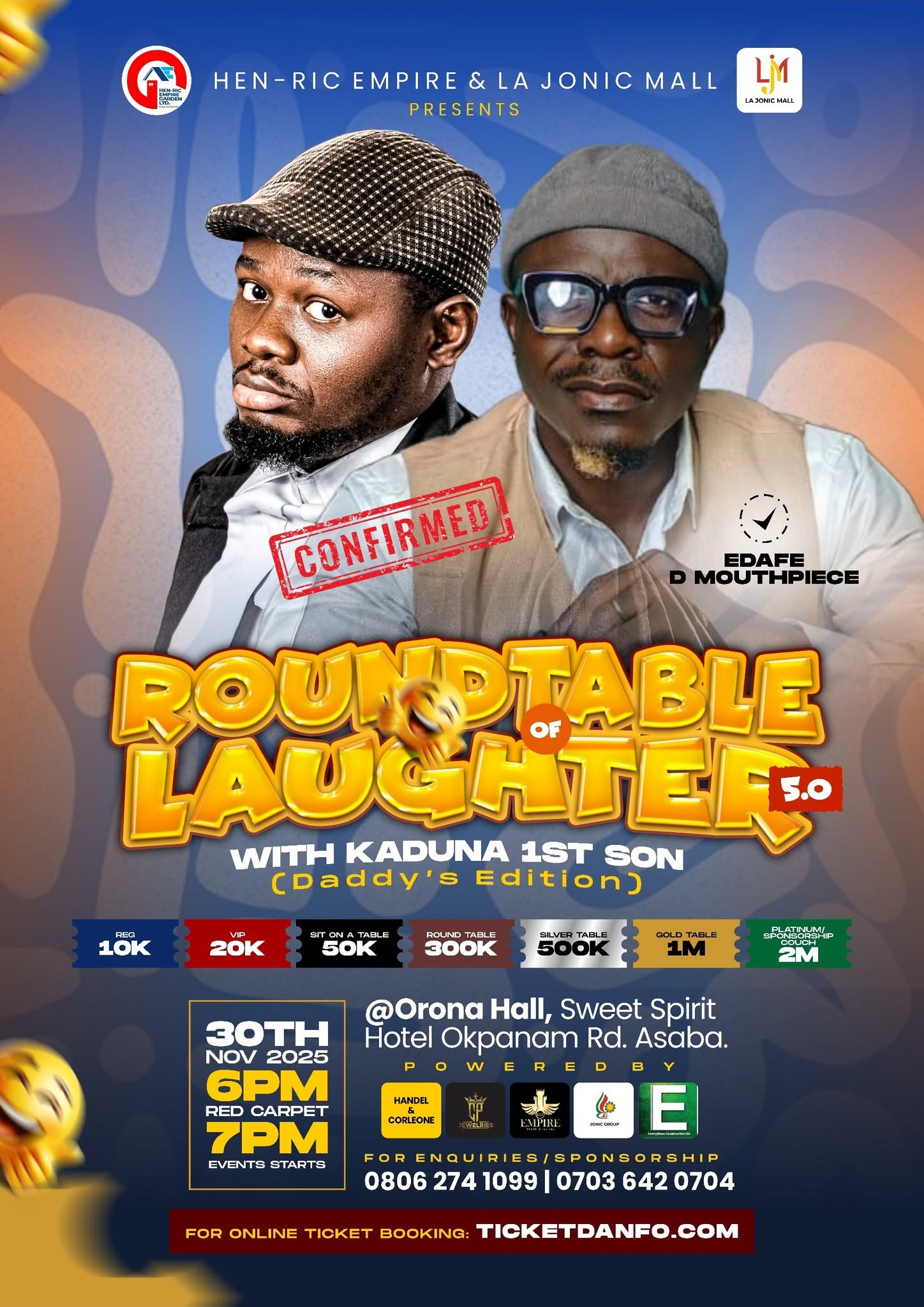 Event flyer featuring Edafe Dmouthpiece as confirmed comedian/MC